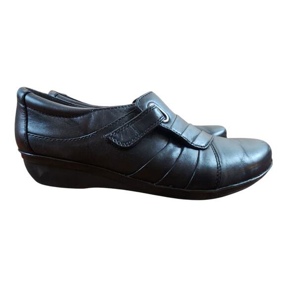 Clarks collection Everlay Luna womens sz 8 black leather comfort shoe strap - Picture 3 of 13